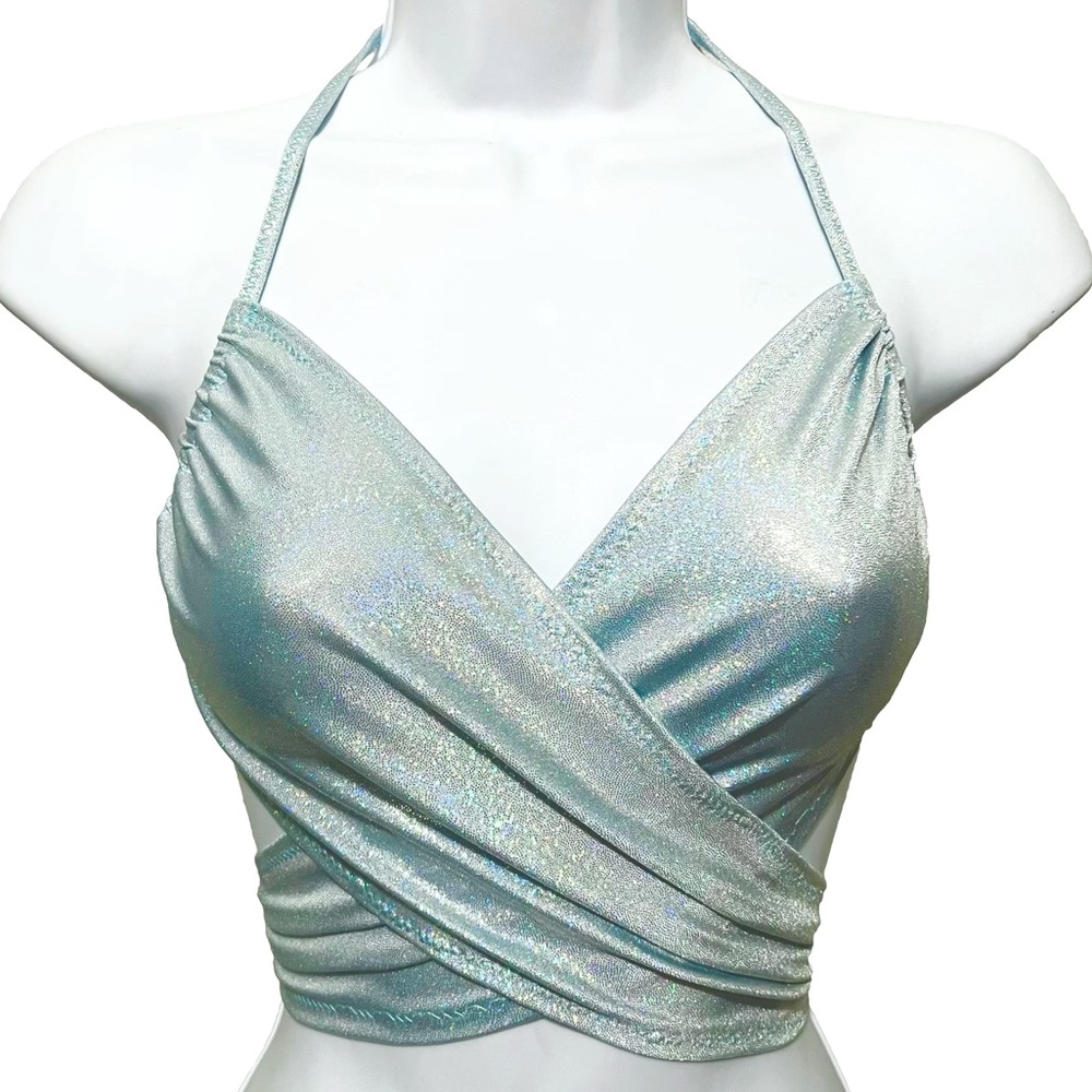 Clearance! Sz S/M Periwinkle Metallic Wrap Top Festival Gogo Dancer Swim Rave